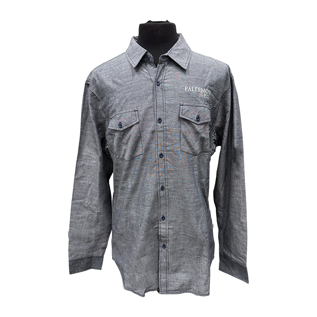Burnside Men's Chambray Long Sleeve Shirt - Palermo's Pizza Script Logo