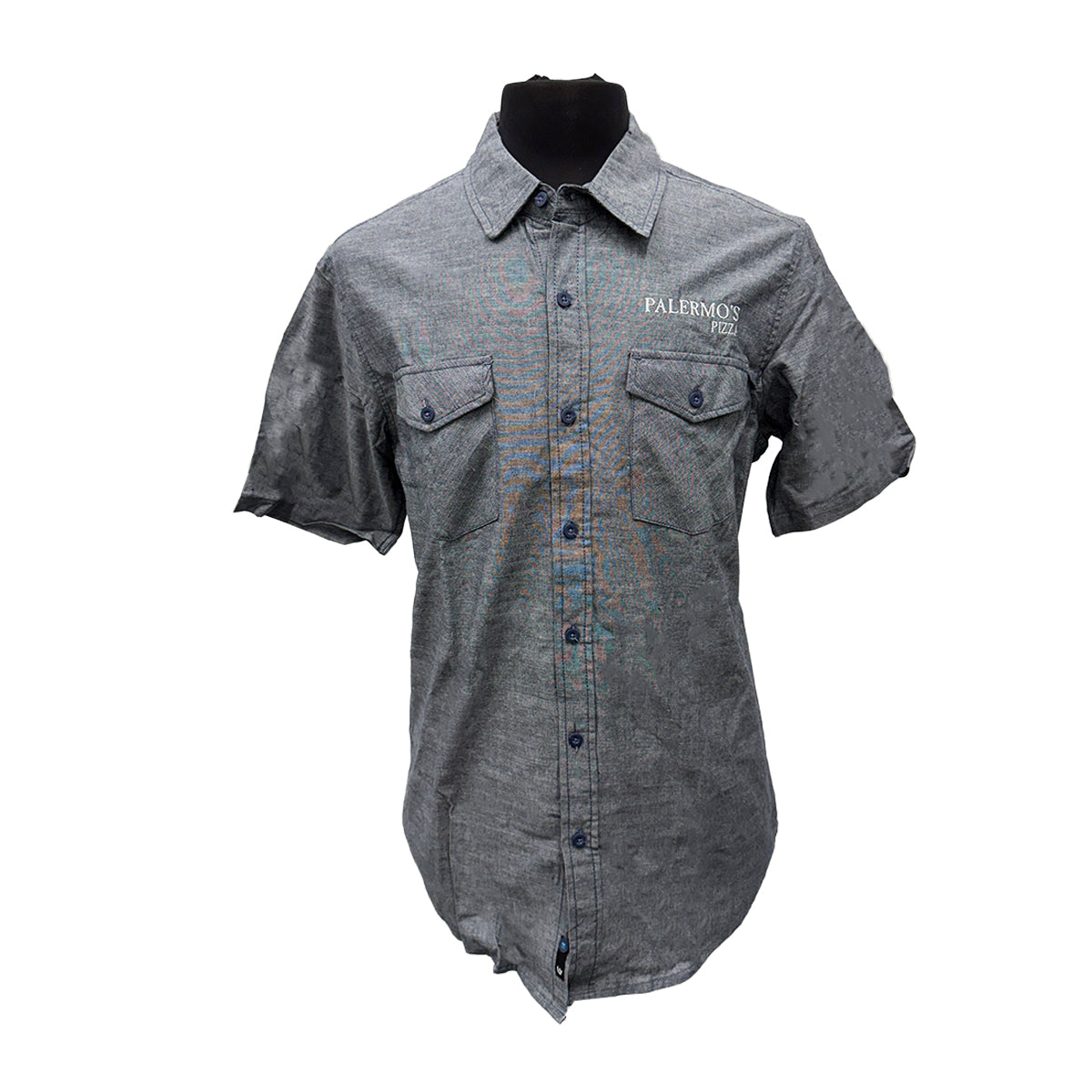 Burnside Men's Chambray Short Sleeve Shirt - Palermo's Pizza Logo